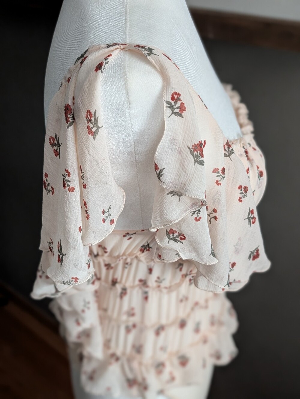 Intimately Free People Small Light Peach Pink Floral Smocked Bodysuit Fairycore - Picture 3 of 6